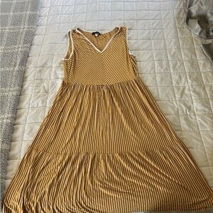 Espresso Mustard and White Striped Midi Dress